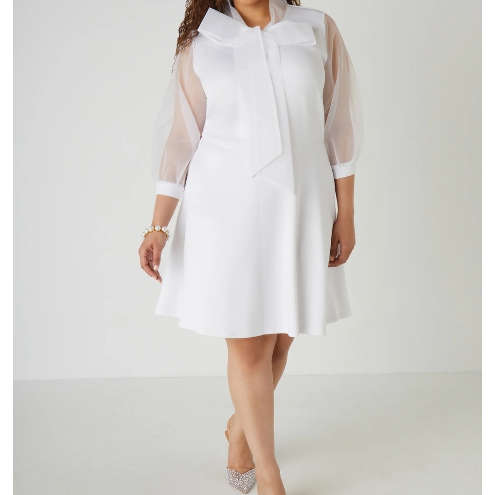 Ashley Stewart White Sheer Sleeve Dress